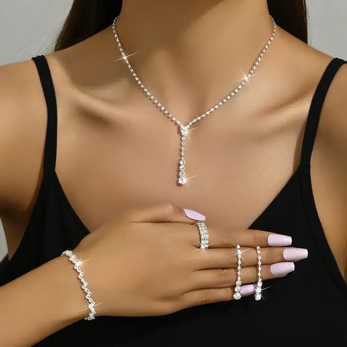 Ensemble de bijoux de bal en argent pour femmes, 5 pièces, bagues minimalistes, collier, boucles d'o