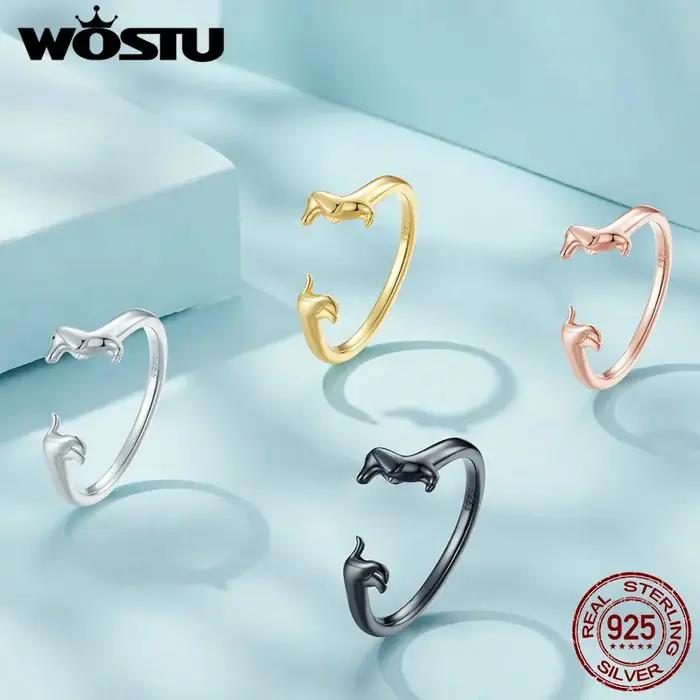 WOSTU – bagues en argent Sterling 925 pour chien teckel