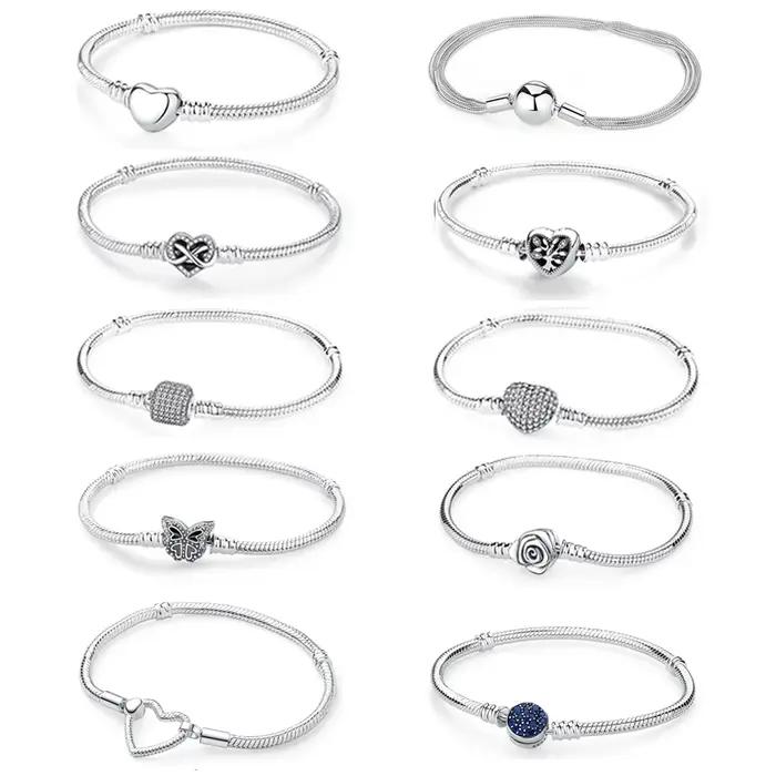 Original 925 Bracelets en argent Sterling amour coeur lune fleur papillon pavé CZ