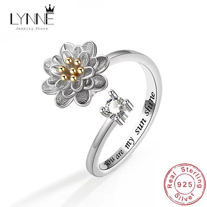 Bagues bohème en forme de marguerite pour femmes, bijoux ronds en Zircon, rotatifs et réglables, en