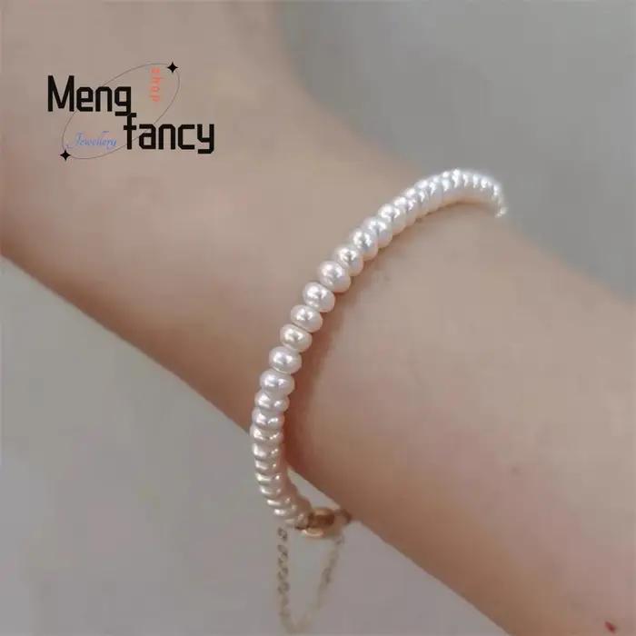 Bracelet de perles d'eau douce rondes et plates à petites particules design géométrique élégant pour homme et femme occasions spéciales