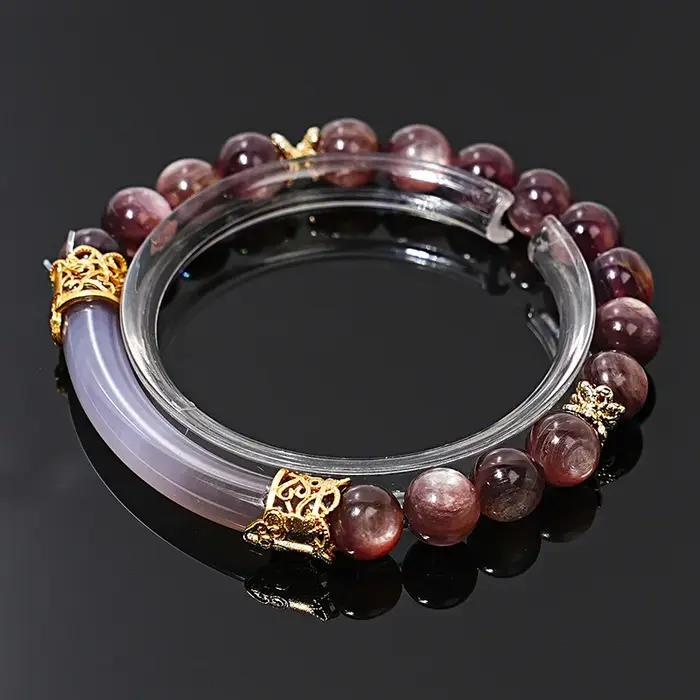 Bracelet en cristal de lépidolite violet naturel pour femmes