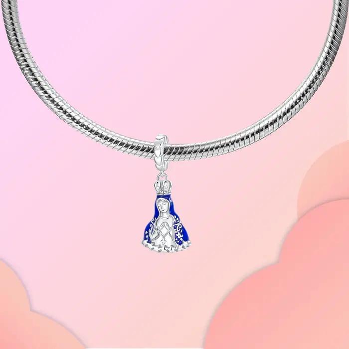 Breloque pendante en argent sterling 925 Notre-Dame de Fatima