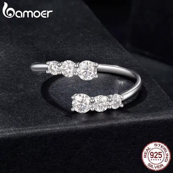 Bague Ajustable Plaqué Or Blanc Moissanite pour Femme