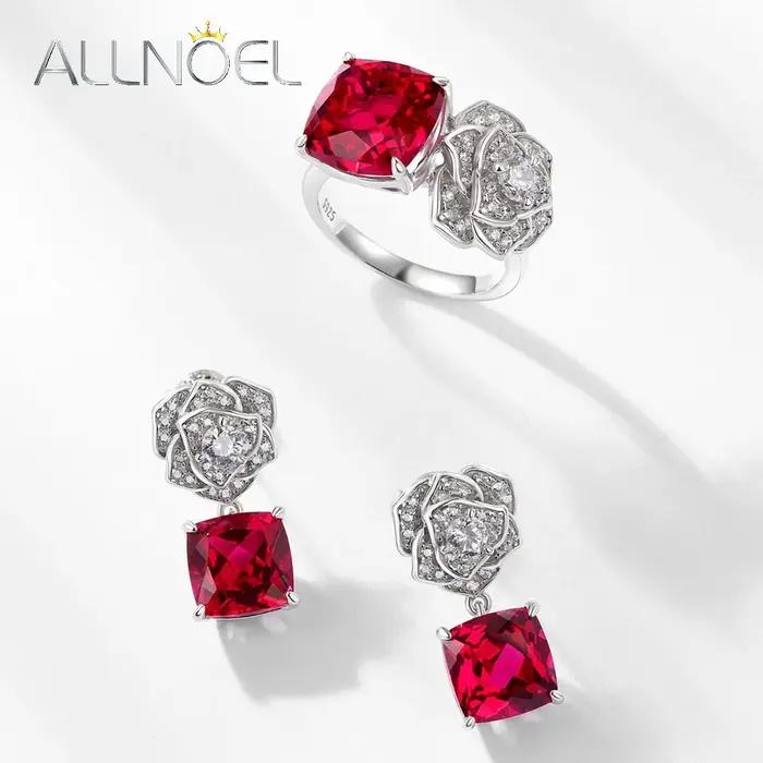 ALLNOEL 925 argent Rose fleur laboratoire rubis boucles d'oreilles pour femme