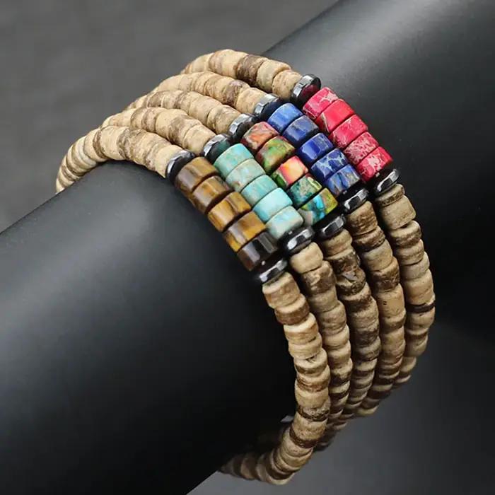 Bracelet Bohème en Perles de Noix de Coco Naturel Unisexe Occasions Spéciales Plage Accessoires de Mode