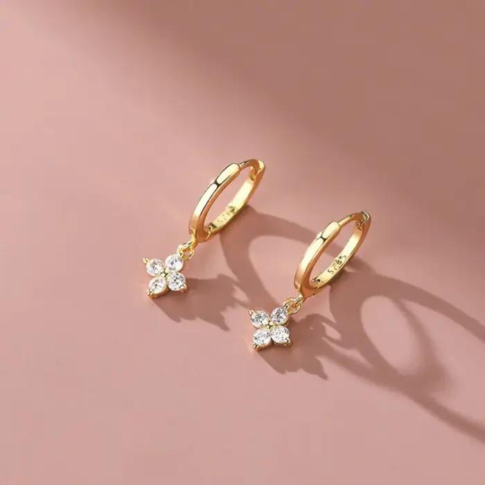 ANENJERY Zircon fleur pendentif boucles d'oreilles pour femmes Simple mode Huggies bijoux aretes