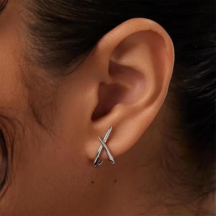 Boucles d'oreilles croisées en acier inoxydable pour femmes et filles