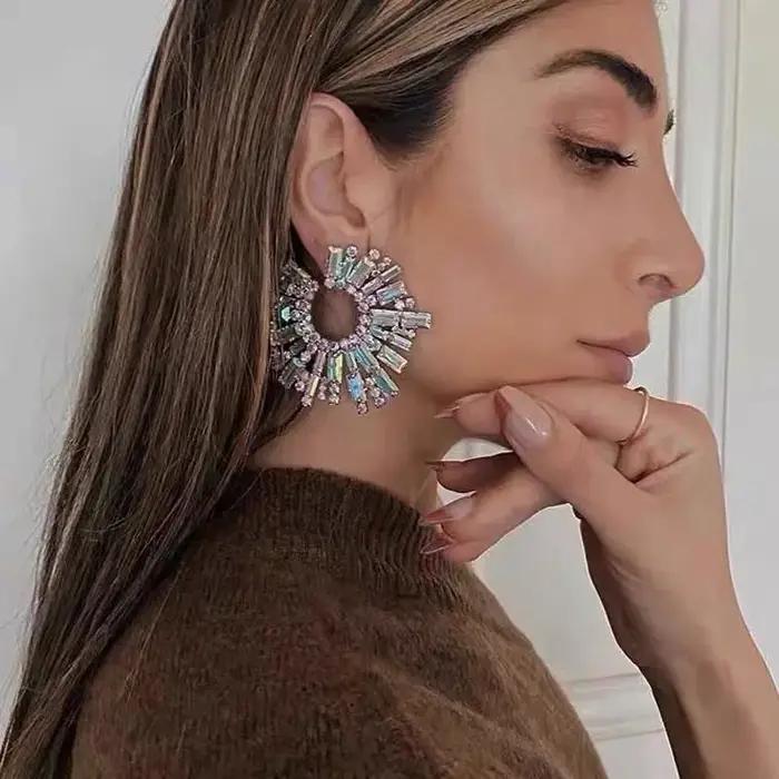 Boucles d'oreilles de luxe en cristal exagérées pour femmes