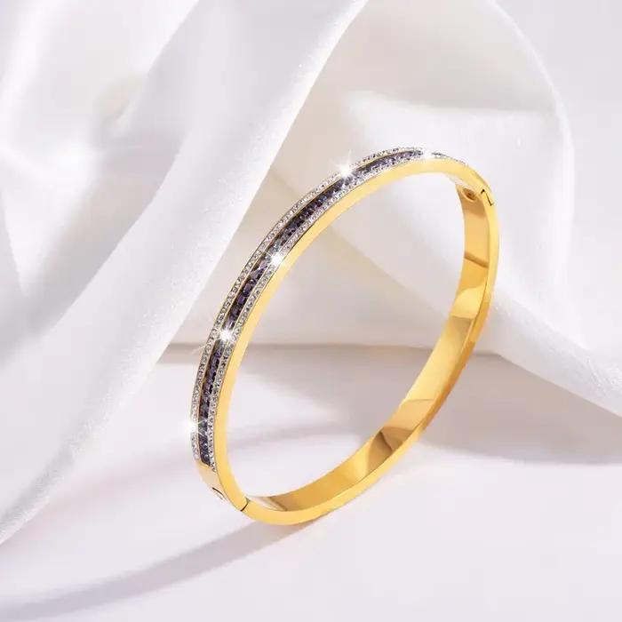 Bracelet Yupsk en acier inoxydable incrusté de zircons géométriques multicolores pour femmes