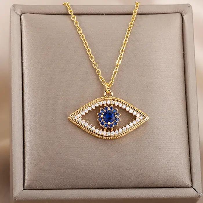 Collier mauvais œil bleu en Zircon pour femmes