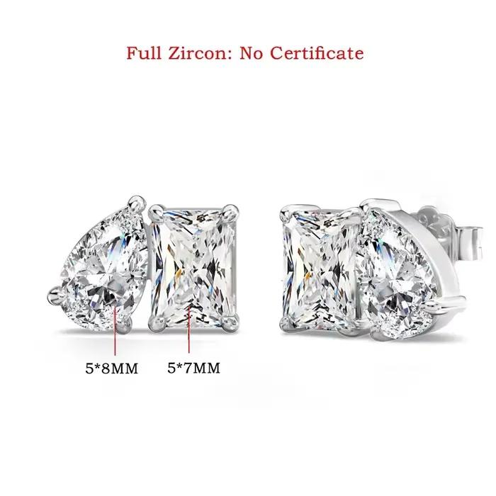 Boucles d'oreilles clous en moissanite à deux pierres (radiant et poire) 4cttw pour femme, en argent
