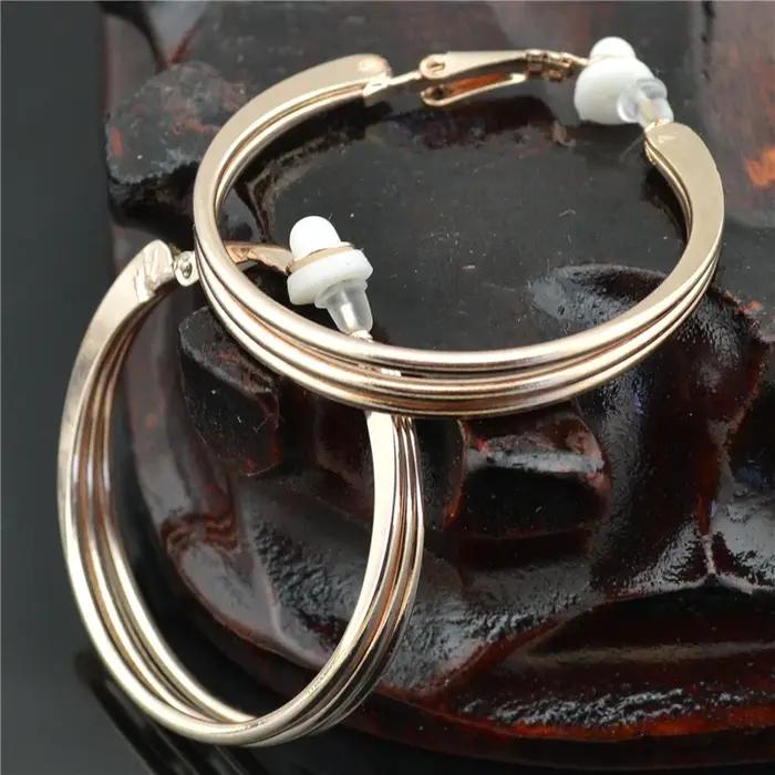 Boucles d'oreilles à clip pour femmes sans piercing élégantes à la mode ronds or jaune clair rhodium occasionnels étudiantes professionnelles