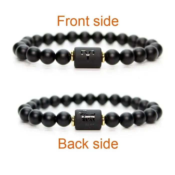 Bracelet Simple 12 Constellations pour Hommes et Femmes Motifs Étoiles Pierres Noires Accessoires de Poignet Occasions Spéciales Cadeau Astrologique