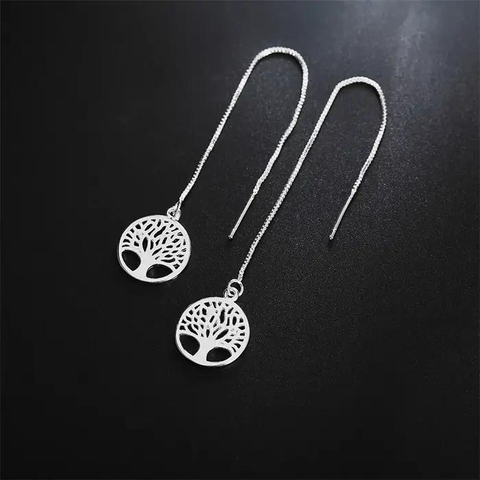 Boucles d'oreilles arbre de vie creux en argent Sterling 925 pour femmes, bijoux à breloques à la mo