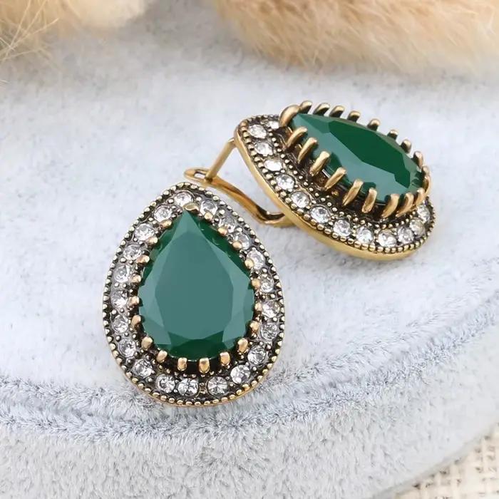 Boucles d'oreilles de fiançailles en émail rétro goutte d'eau pour femmes et filles
