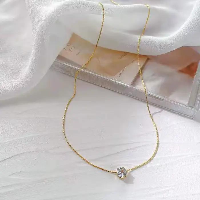 Collier en zircon transparent brillant pour femmes, bijou à la mode, cadeau pour occasions spéciales, vente en gros, acier inoxydable, or, noir, anniversaire, mariage
