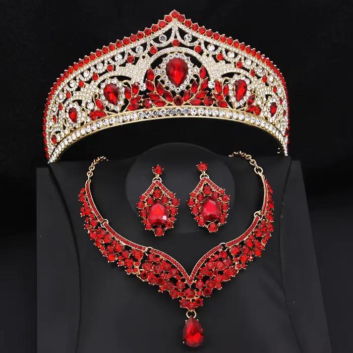 Ensemble de bijoux couronne de mariée princesse pour femmes, diadèmes et collier, boucles d'oreilles, accessoire de bijoux pour bal de promo, mariage, anniversaire