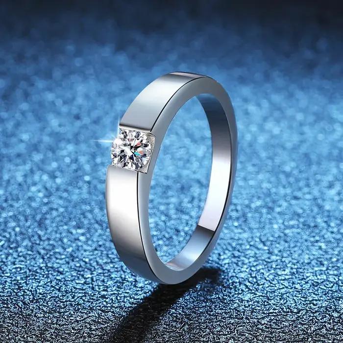 Bague de fiançailles en platine massif PT950 sertie de moissonite 0,3 carats pour femme, alliance de mariage, cadeau pour Saint-Valentin, anniversaire de mariage, occasion spéciale