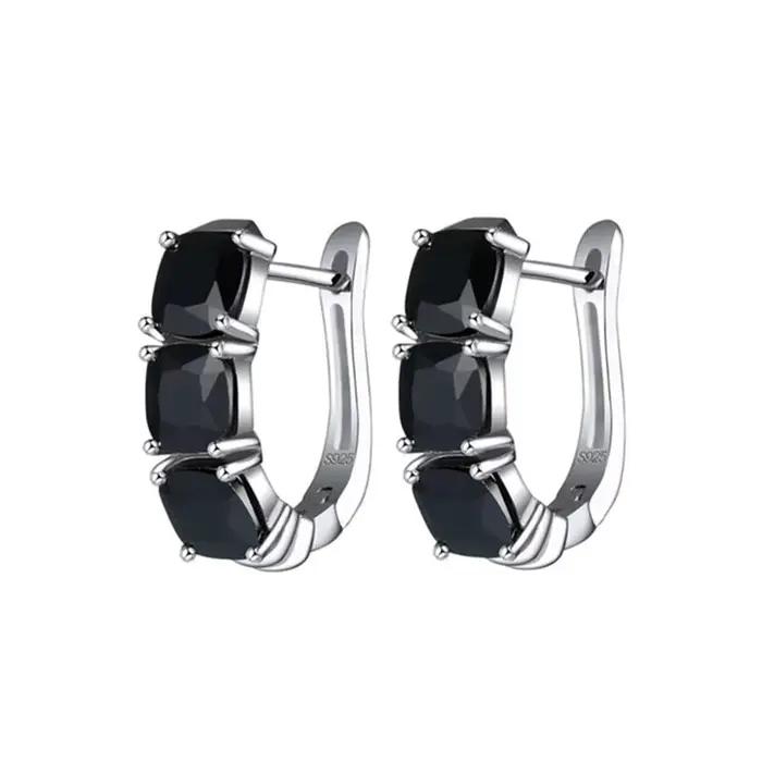 Nouvelles Boucles d'Oreilles Clous Simples en Argent Noir avec Pierre Spinelle Noire en Forme d'Étoile pour Femme, Bijoux Femme I196