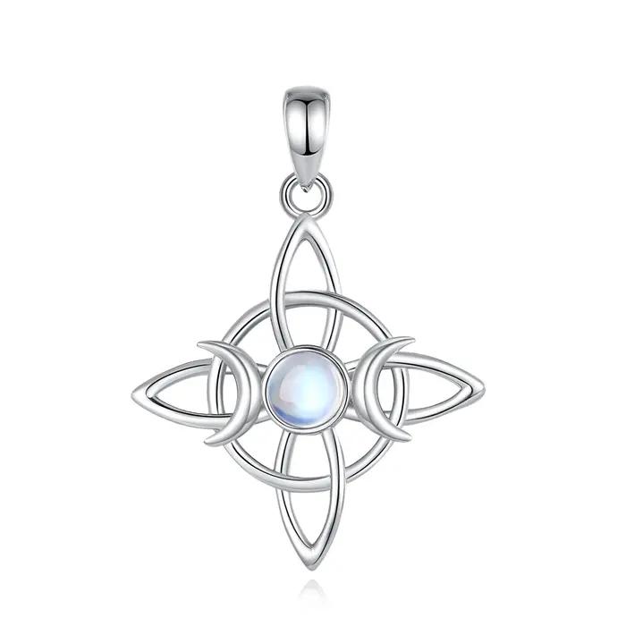 Collier Eudora Nudo de Bruja en argent 925, nœud de sorcière, pendentif triple lune, amulette de dée