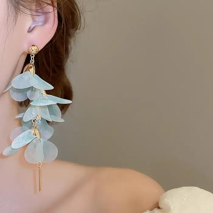 Boucles d'oreilles à fleurs rose bleu pour femmes