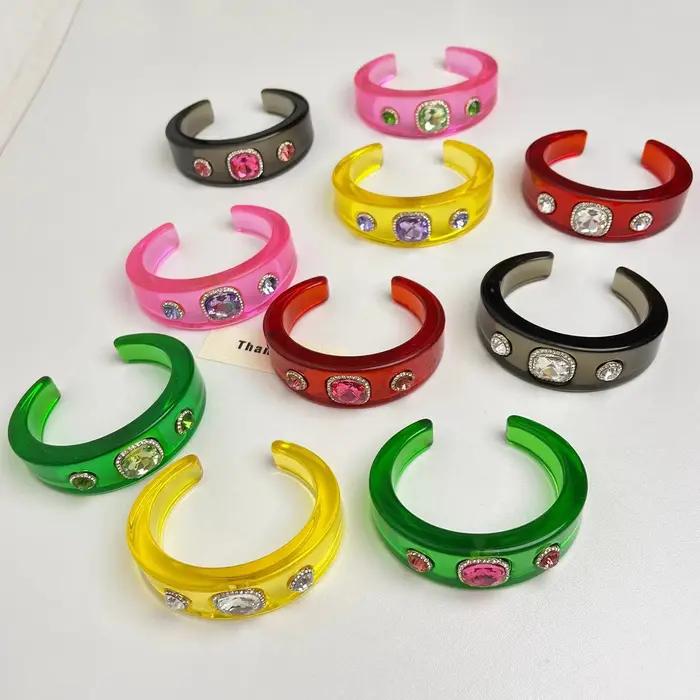 Bracelet en résine dégradé rond géométrique pour femmes style moderne unique occasions spéciales