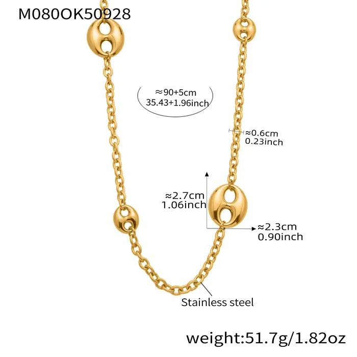 Collier Hip-Hop en Argent Doré avec Pendentif Ovale Plaqué Or Acier Inoxydable pour Fêtes et Soirées Chic