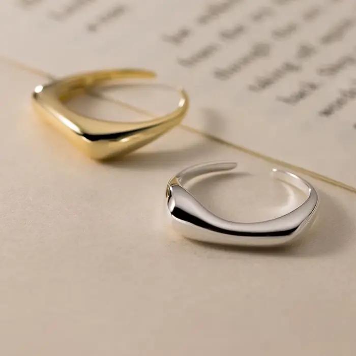 Argent sterling 925, forme géométrique en arc Bagues ouvertes pour femmes, accessoires de bijoux de fiançailles de haute qualité, bijoux en gros