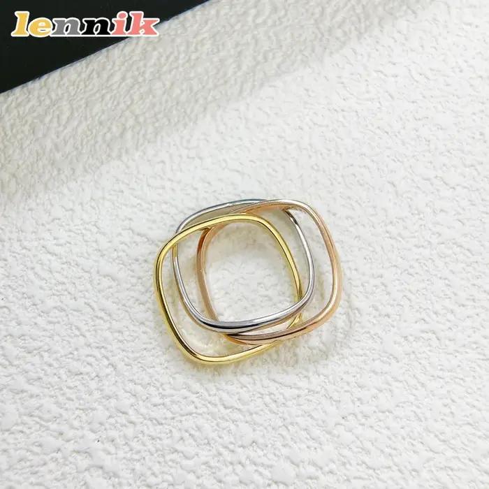 Lennik élégant 2025 nouvelle bague carrée pour femme à 3 couleurs et 3 anneaux