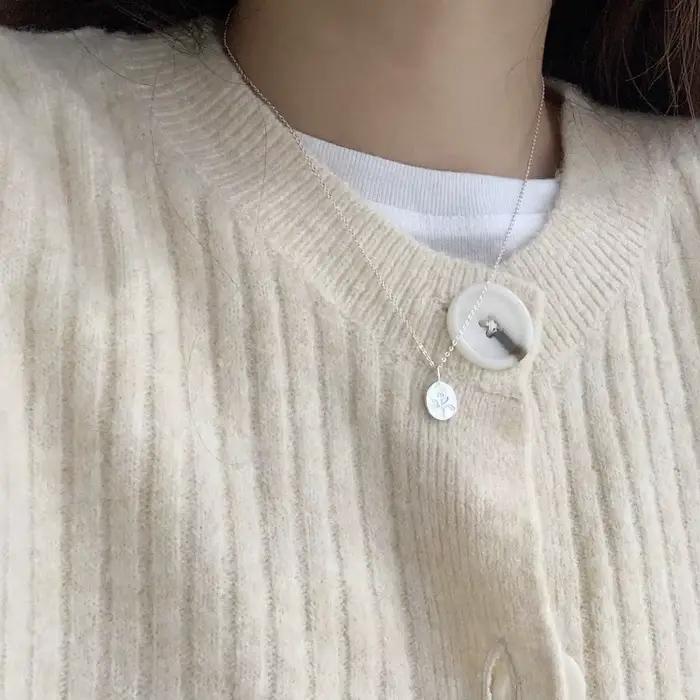 ANENJERY – collier ovale en forme de fleur de Rose pour femmes, couleur argent, chaîne de pull exqui