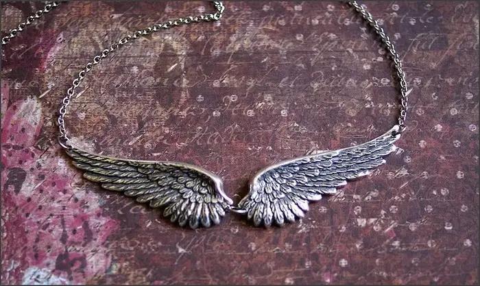 Vintage ailes d'ange plume tour de cou grand pendentif chaînes à maillons esthétiques collier de déclaration pour les