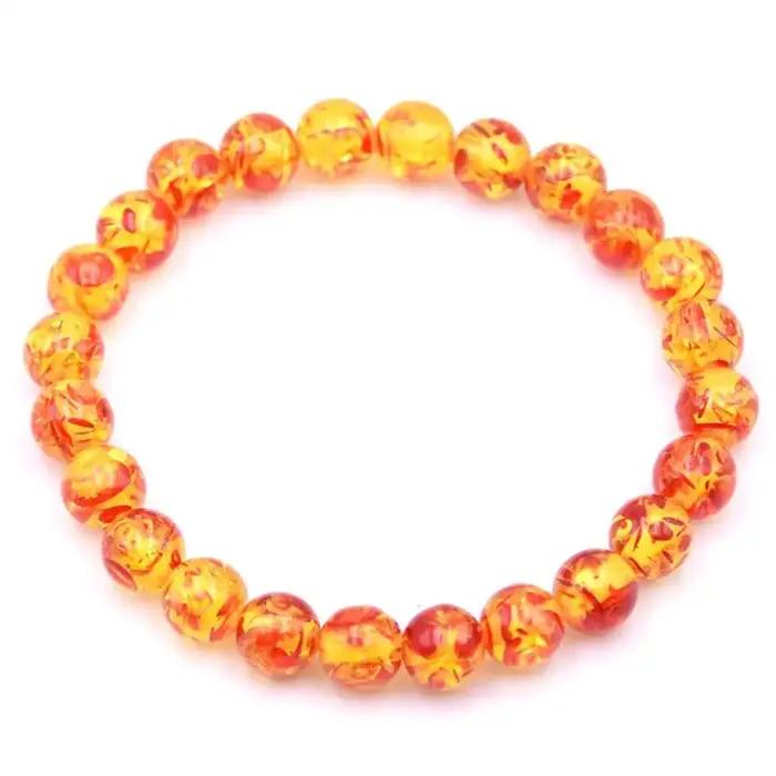 Bracelet de perles rondes extensibles en résine ambre 10 mm et 8 mm pour femme