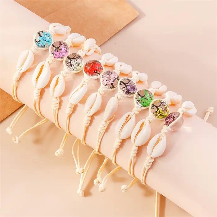 Bracelet de fleurs séchées en boule de verre pour femmes