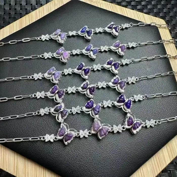 Unité un Bracelet 925 argent avec spécial cristal Sugilite naturel papillon sculpture