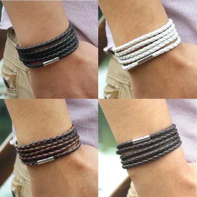 TYO mode 5 couches Bracelets en cuir et Bracelet à breloques fait à la main corde ronde tourner boucle