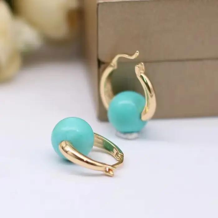 Boucles d'Oreilles en Perles Rondes Vert Clair pour Femme, Bijoux de Charme de Luxe, Style Ethnique, 430