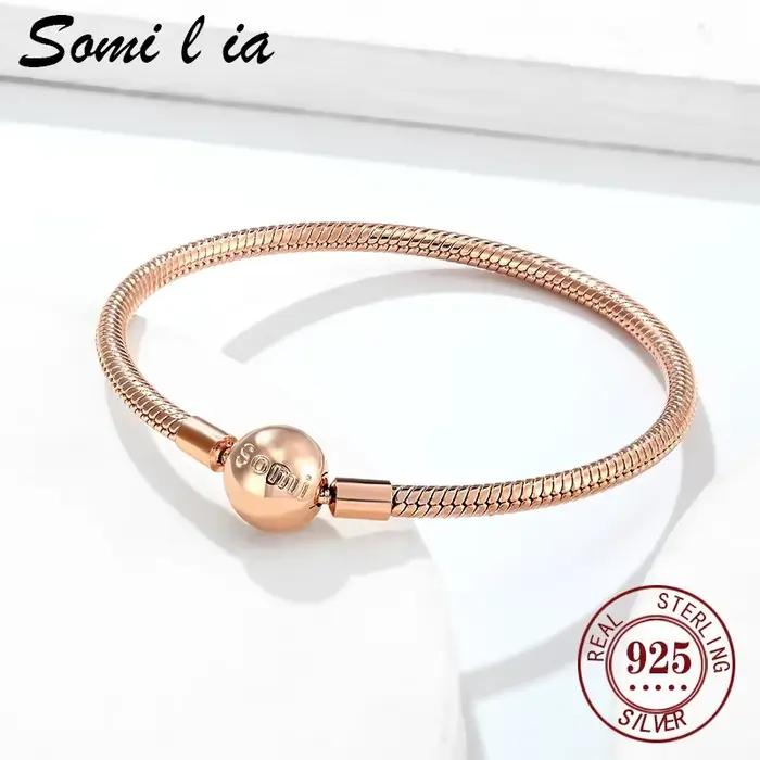 Bracelet en argent sterling 925 avec perles rondes serpent design pour femmes cadeau occasion spéciale bijou élégant