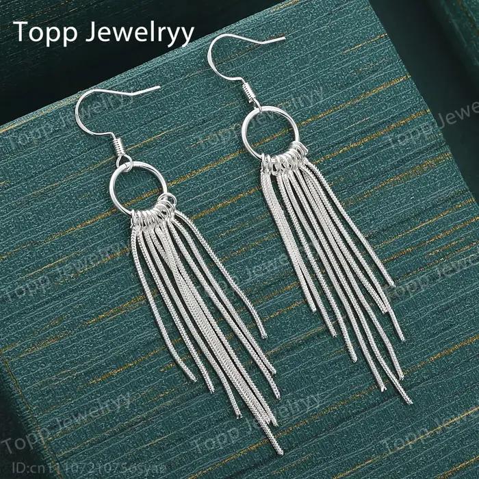 Boucles d'oreilles longues à pampilles exquises en argent sterling 925, accessoires de bijoux élégan