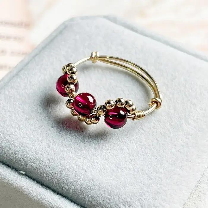 Bague en grenat naturel 14K or rempli boho chic pour femmes, bague personnalisable, bijoux minimalistes, cadeau anniversaire, occasions spéciales