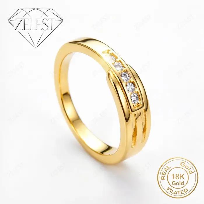Bague en argent 925 plaqué or 18 carats avec zircone ronde exquise