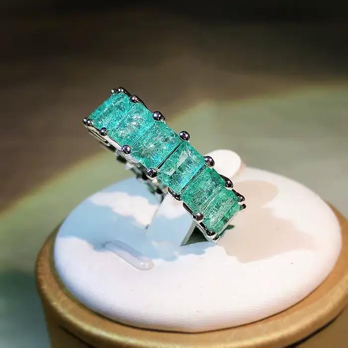Bague de princesse carrée Paraiba incrustée de haute qualité pour femmes