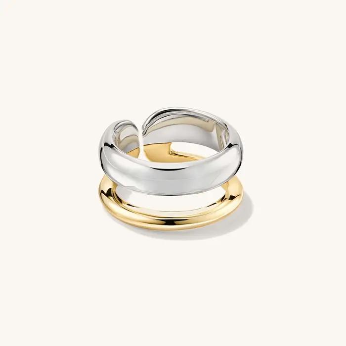 DPLAOPA 925 argent Sterling rond épais ouvert redimensionnable Double couleur placage anneau réglabl