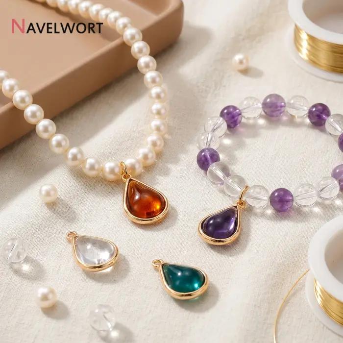 Pendentif en verre cristal plaqué or 18 carats breloques goutte d'eau accessoire fabrication bracelet bijou artisanat création cadeau femmes occasions spéciales