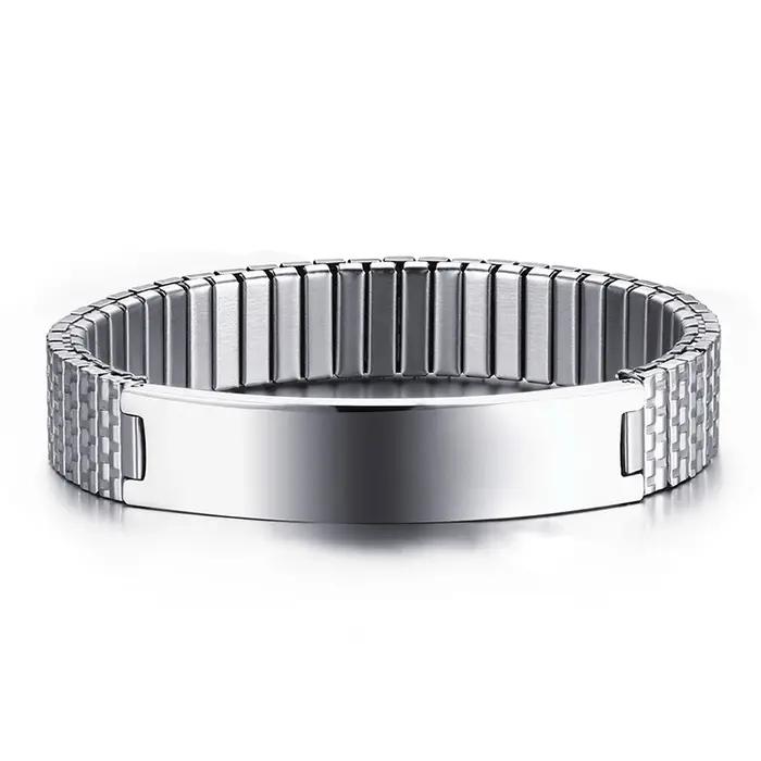 Hommes femmes personnaliser graver nom Image Bracelet extensible avec bande élastique en acier inoxy