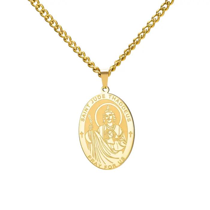 Collier LIKGREAT Saint Jude Thaddeus, pendentif miraculeux, chaîne pour homme et femme, bijoux religieux catholiques, cadeau pour la protection et l'espoir