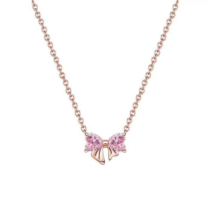 Collier en argent sterling 925 avec nœud en cristal pour femmes, bijou élégant pour occasions spéciales