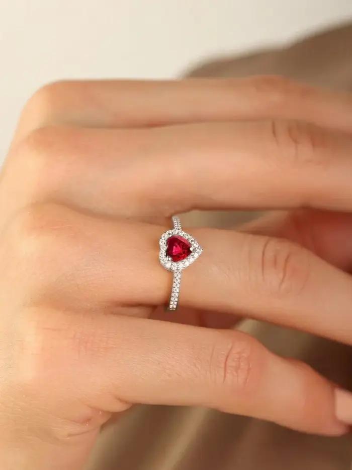 Magnifique bague en forme de cœur d'amour romantique en Zircon pour femmes