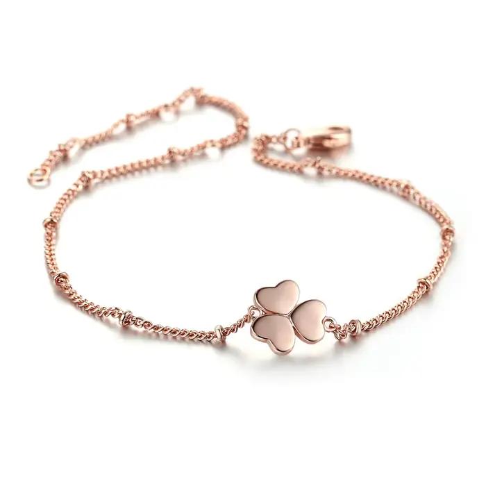 Bracelets trèfle élégants pour femmes, couleur or rose, chaîne simple, bijoux à la mode pour femmes,