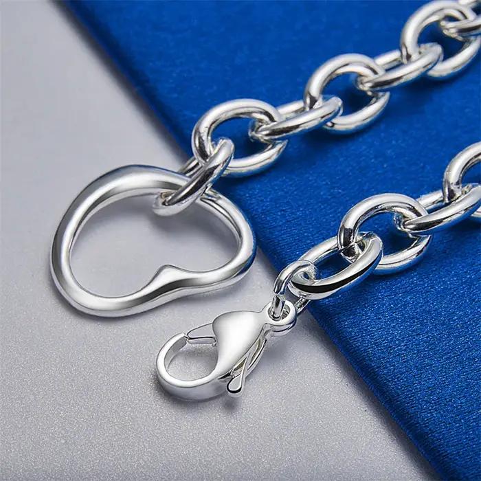 Bracelet minimaliste en forme de cœur en argent sterling 925 de 8 pouces pour les fêtes féminines
